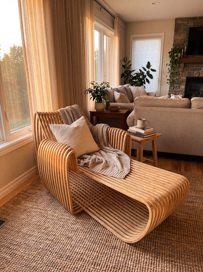 Lectulus lounger by a window in a living room