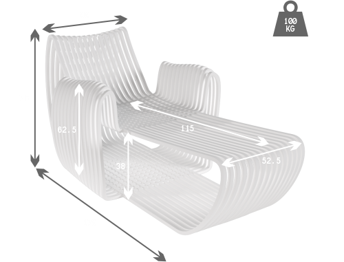 LECTULUS technical drawing with dimensions in centimetres